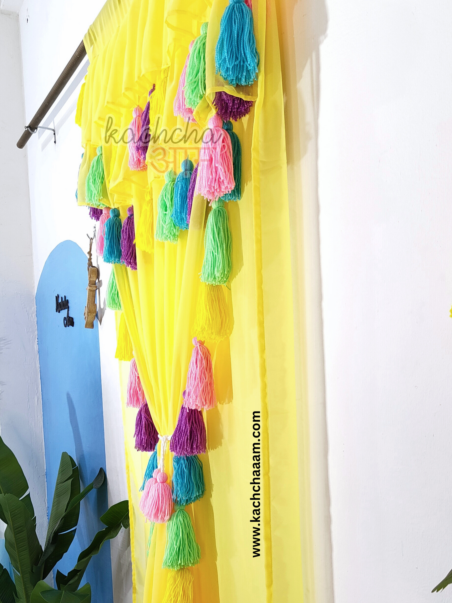 Celestial Tassel Double Layered Lemon Curtain with Two Frills on Top