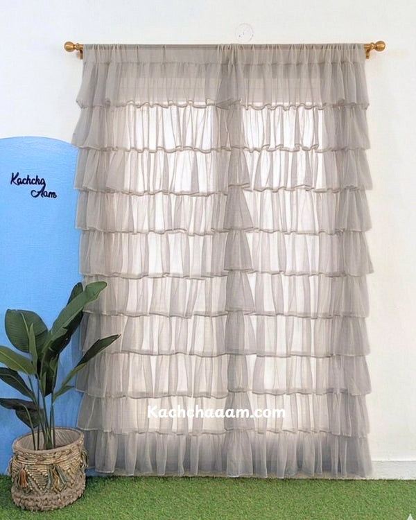 Grey Georgette Full Ruffle Curtains
