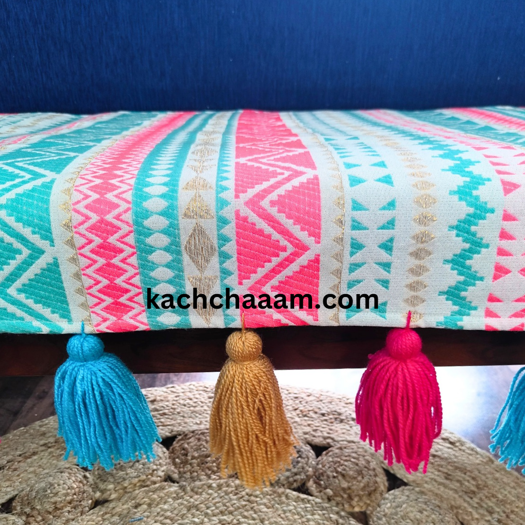 Jacquard Fabric Thick Polyester Sofa cover with Pink Blue Beige Tassels