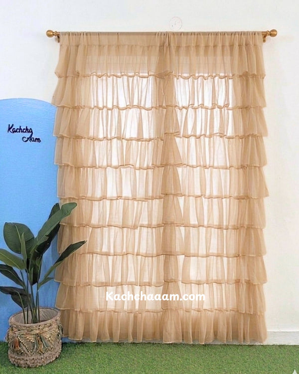 Beige Georgette Full Ruffle Curtains
