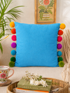 Rainbow Pompom Blue Cotton Cushion Cover with Lining
