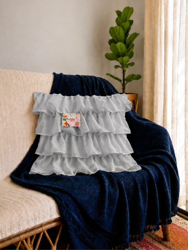 Georgette Ruffles Cotton Cushion Cover in Grey - 16x16 Inches with Quality Lining