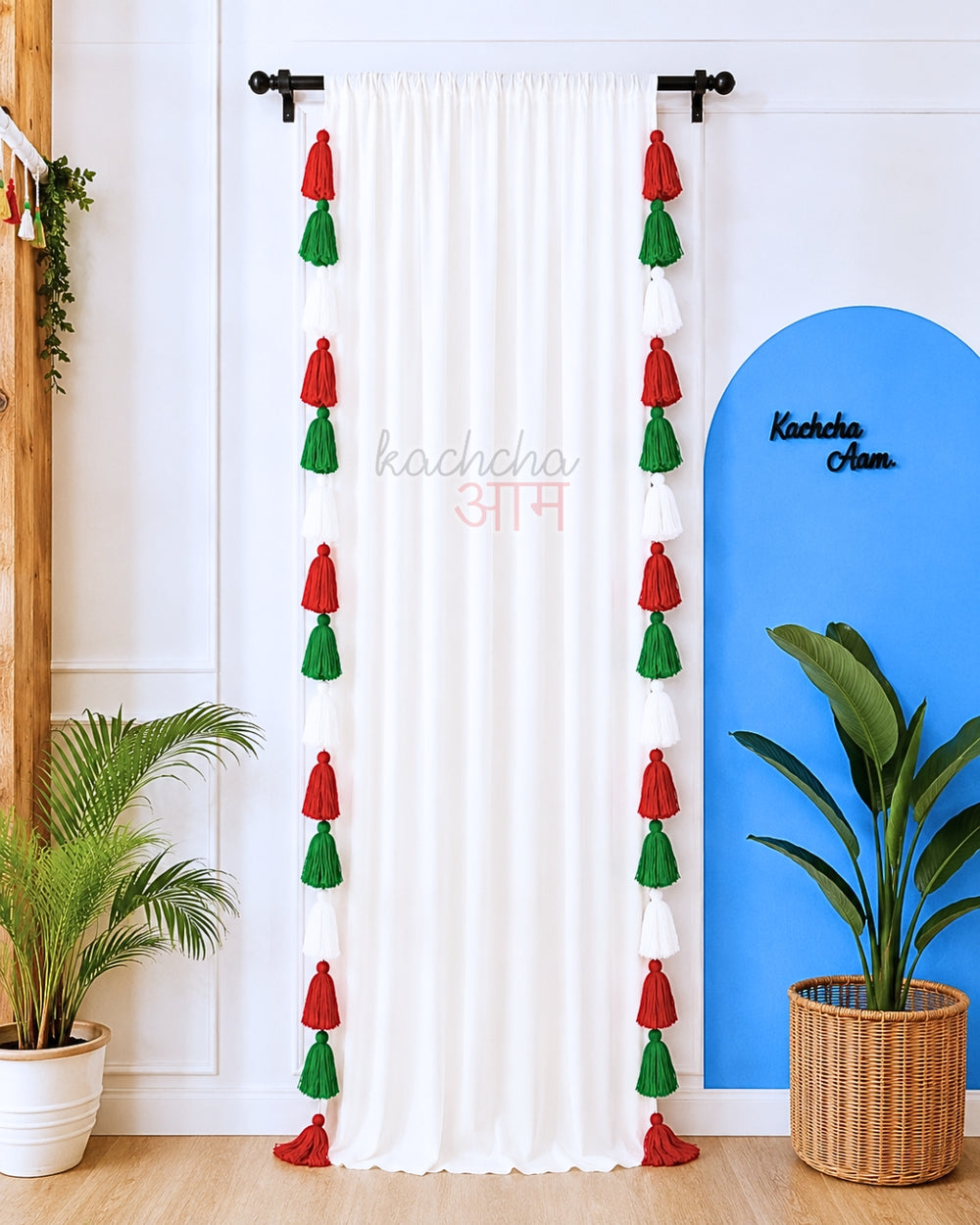 Christmas Tassels White Curtains (Cotton/Sheer)
