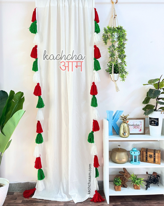 Christmas Tassels White Curtains (Cotton/Sheer)