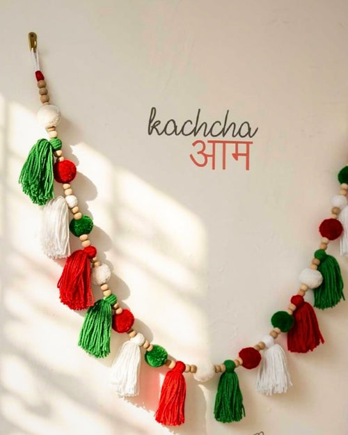 Christmas Pompom and Tassel Wool Bunting Wall Decor