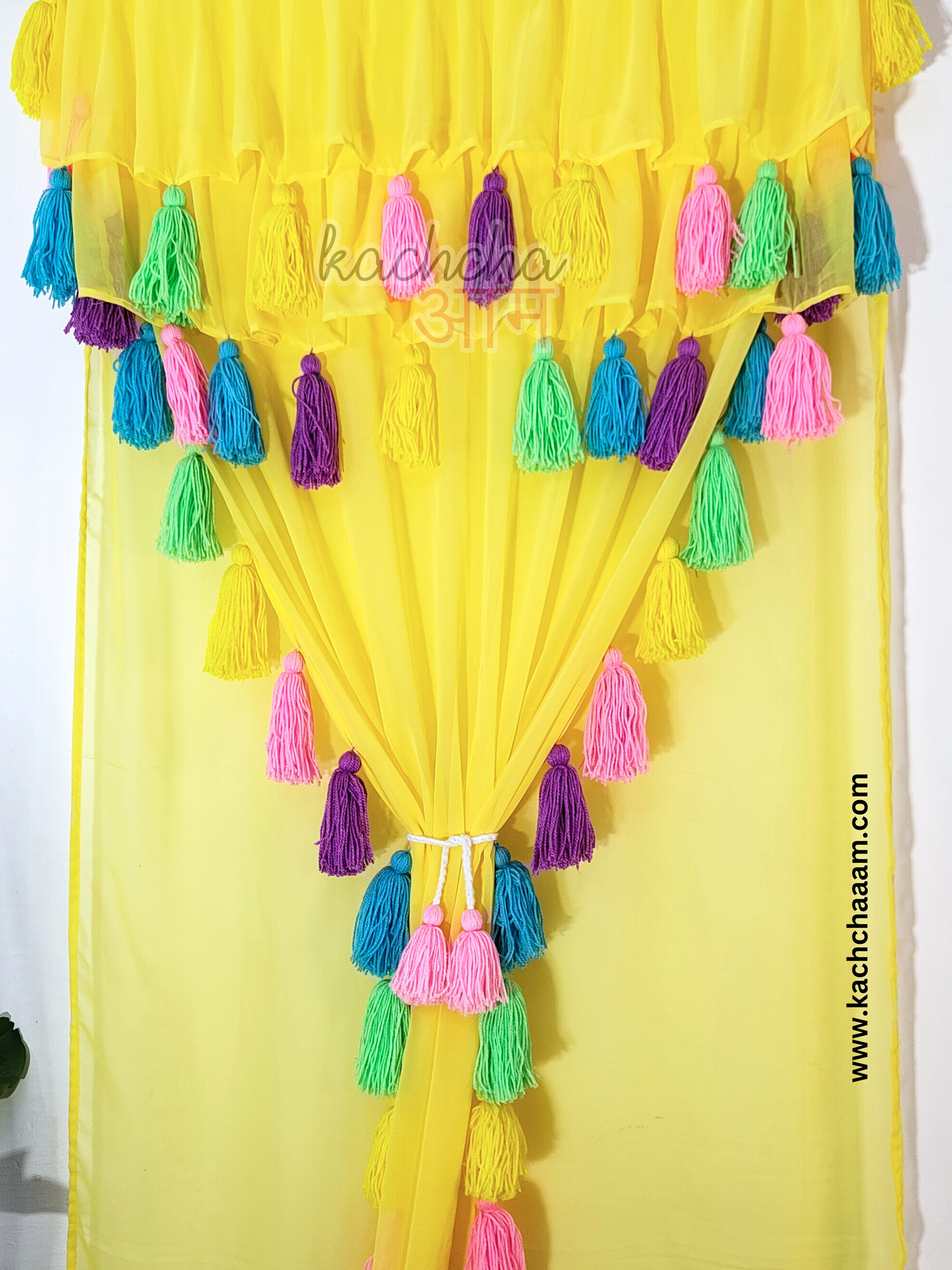 Celestial Tassel Double Layered Lemon Curtain with Two Frills on Top