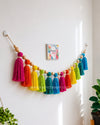 Cotton Tassel Rainbow Bunting with Wooden Beads