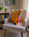 Multi Pompom Orange Cotton Cushion Cover with Lining