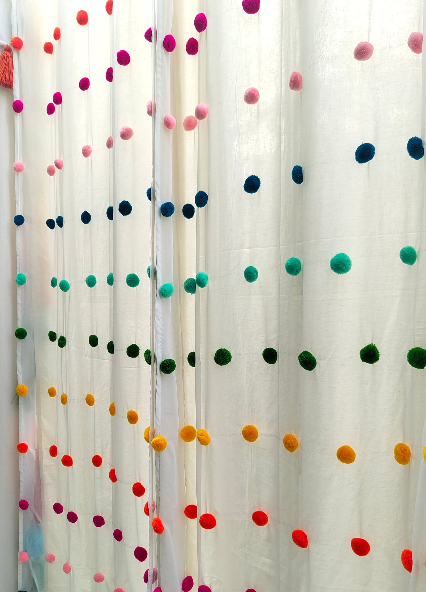 Rainbow Pompom Cream Curtains
