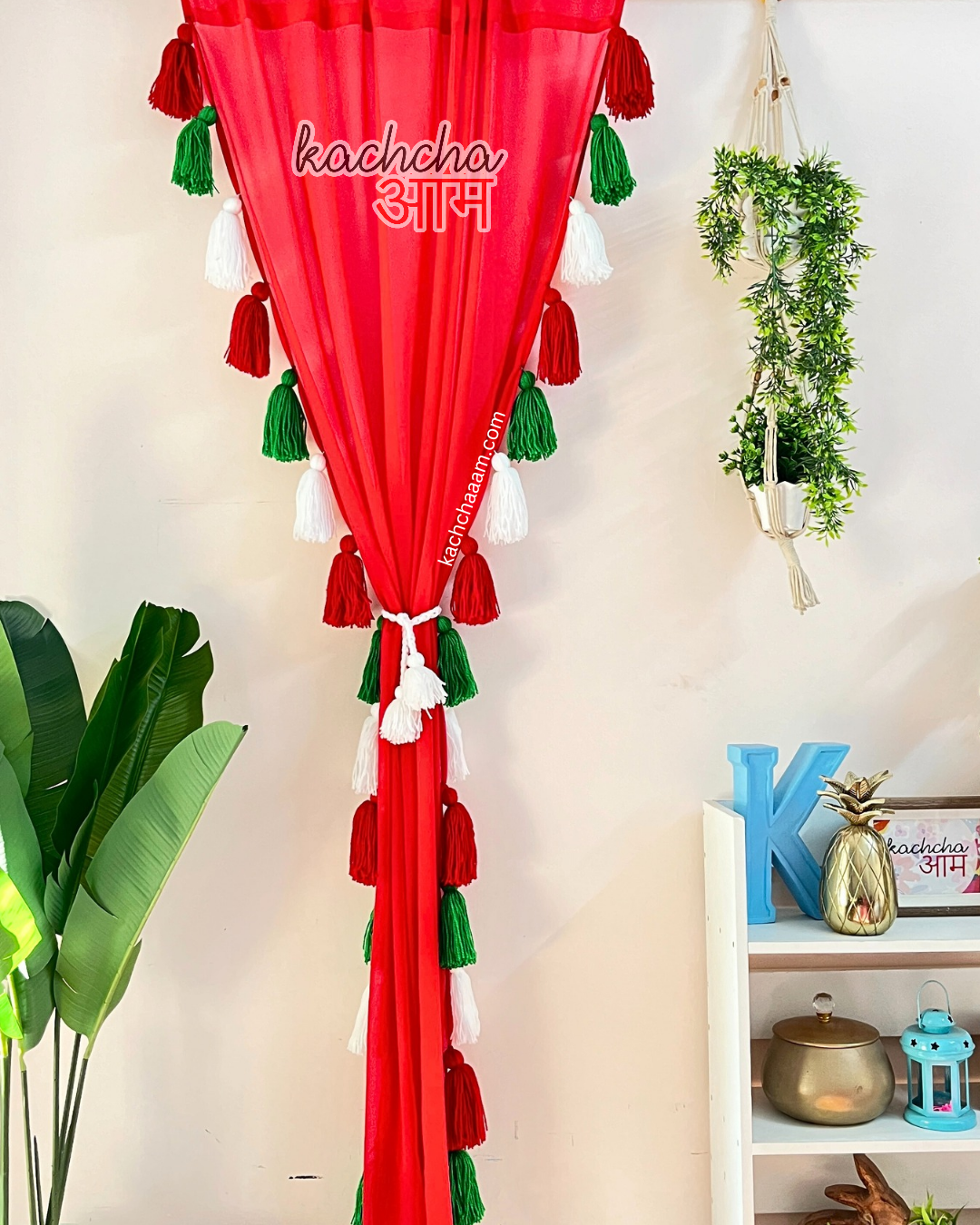 Christmas Tassels Red Curtains (Cotton/Sheer)