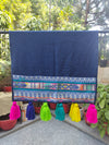 Navy Cotton Slub Solid Fridge Cover with Jacquard Fabric Pockets & Neon Tassels