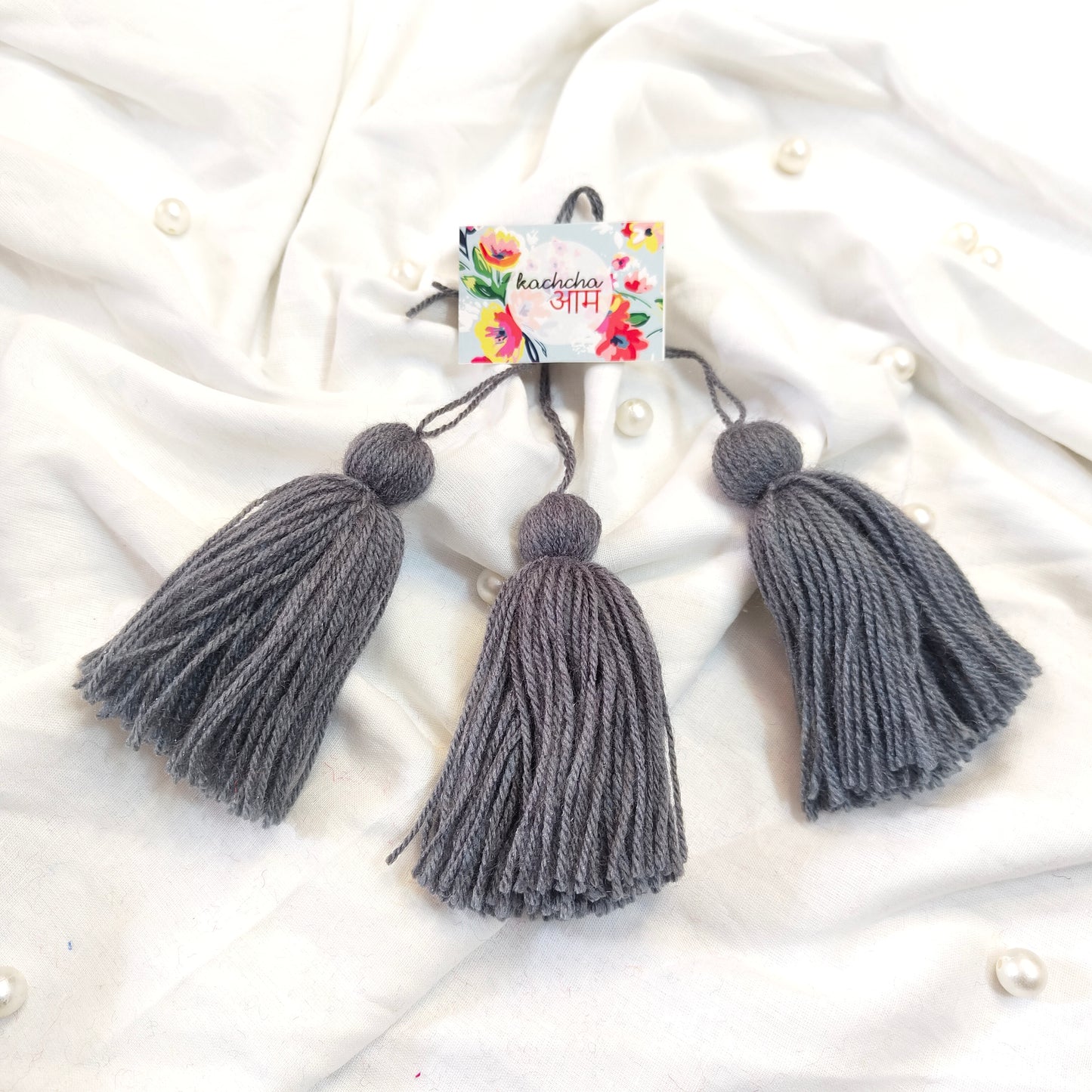 Handmade Big Size Wool Tassels Dark Grey color