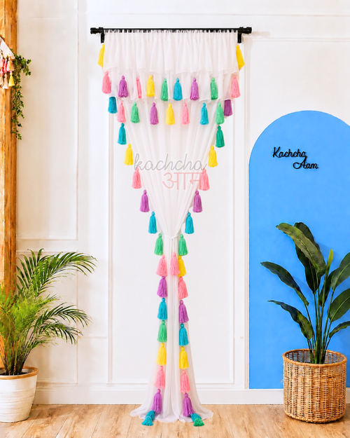Celestial Tassel Curtains with Double Frills on Top (Cotton & Sheer)