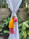 Curtain Tie Backs Yellow Peach Pompom & Tassel with Wooden Beads (Set of 2)