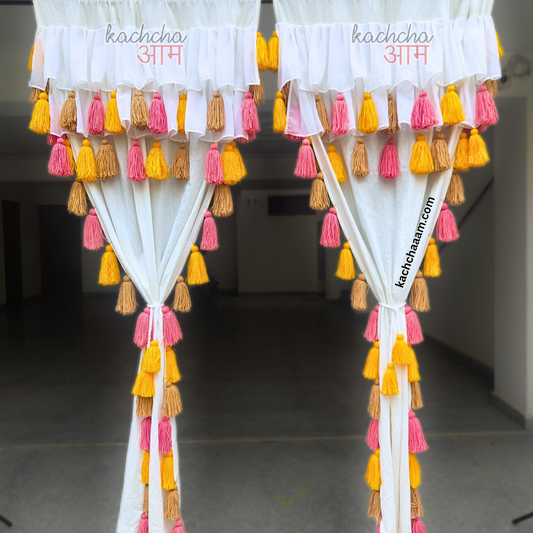 Sunset Tassel White Curtains with Double Frills on Top (Cotton & Sheer)