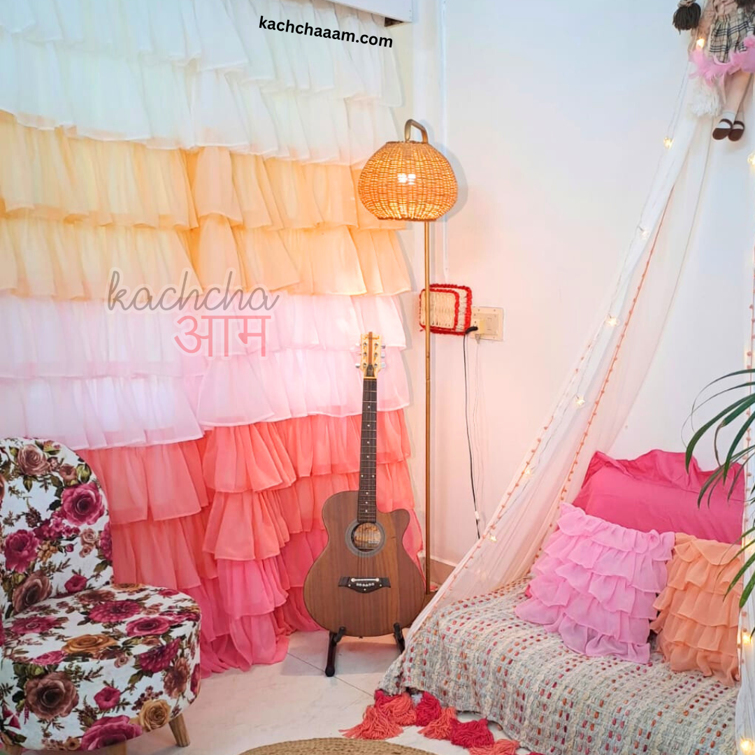 Floral Blush Full Ruffle Georgette Curtain