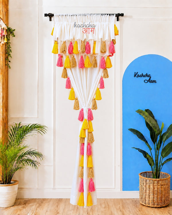 Sunset Tassel White Curtains with Double Frills on Top (Cotton & Sheer)