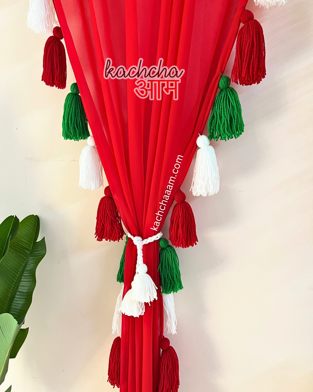 Christmas Tassels Red Curtains (Cotton/Sheer)