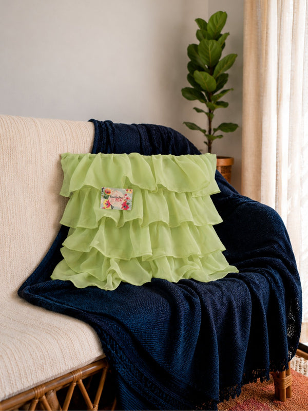 Georgette Ruffles Cotton Cushion Cover in Mint - 16x16 Inches with Quality Lining