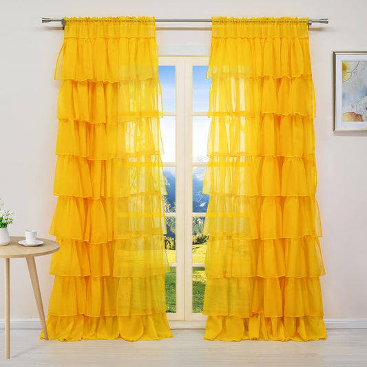 Georgette Full Ruffle Curtains Yellow