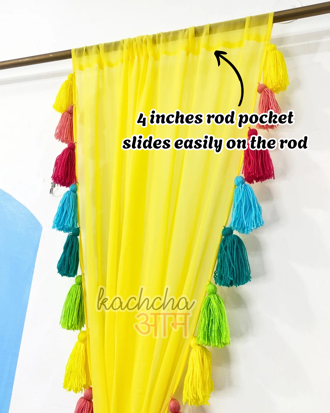 Gulbahar Tassel Lemon Yellow Curtains (Cotton & Sheer)