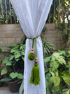 Curtain Tie Backs Green Pompom & Tassel with Wooden Beads (Set of 2)