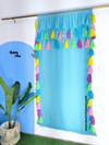 Celestial Tassel Double Layered Sky Blue Curtain with Two Frills on Top