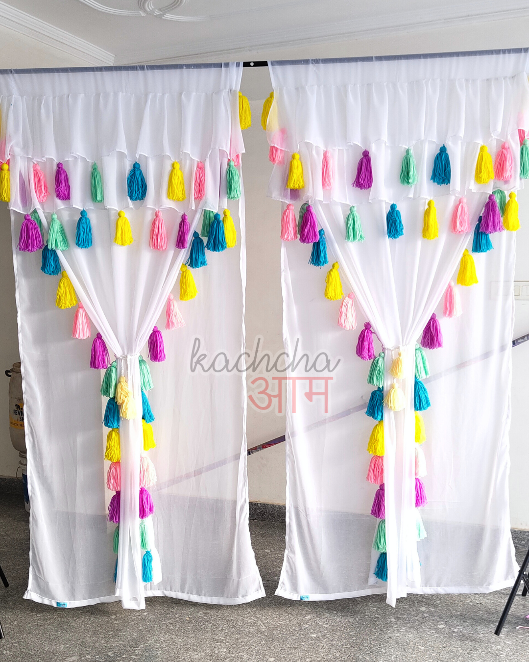 Celestial Double Layer Sheer Tassel Curtains with Two Frills on Top