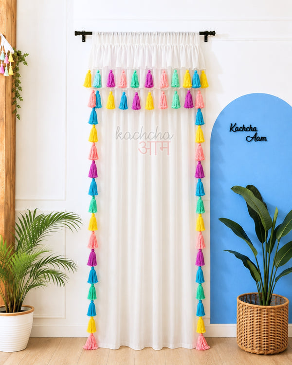 Celestial Tassel Curtains with Double Frills on Top (Cotton & Sheer)