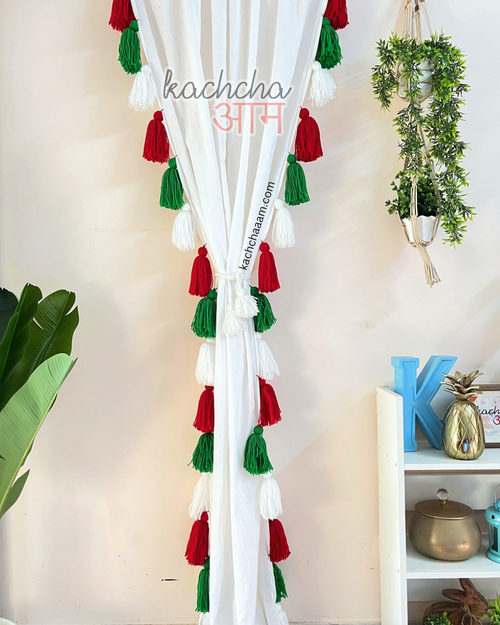 Christmas Tassels White Curtains (Cotton/Sheer)