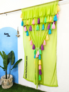 Celestial Tassel Double Layered Pista Green Curtain with Two Frills on Top
