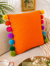 Rainbow Pompom Orange Cotton Cushion Cover with Lining