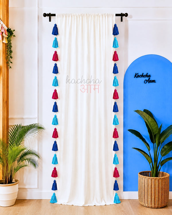 Blush Wave Tassel White Curtains (Cotton & Sheer)