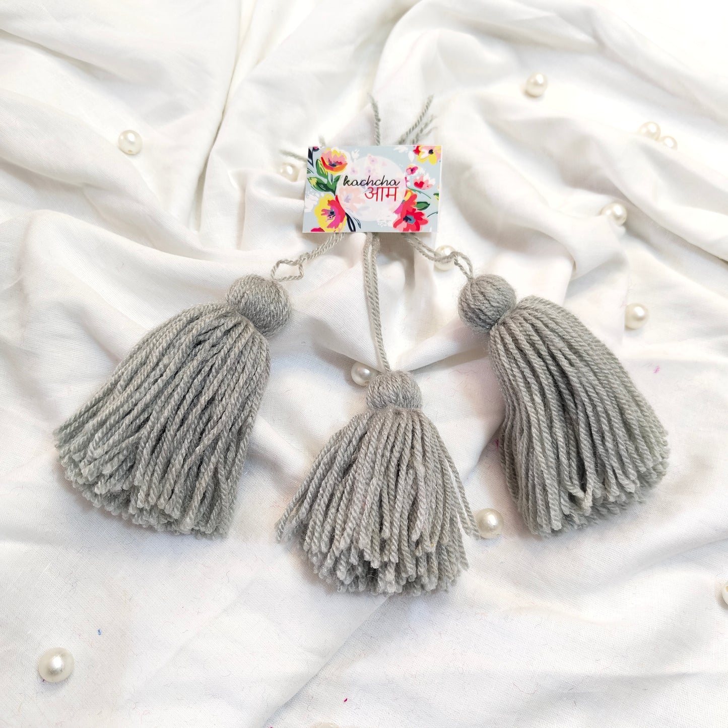Handmade Big Size Wool Tassels Grey color