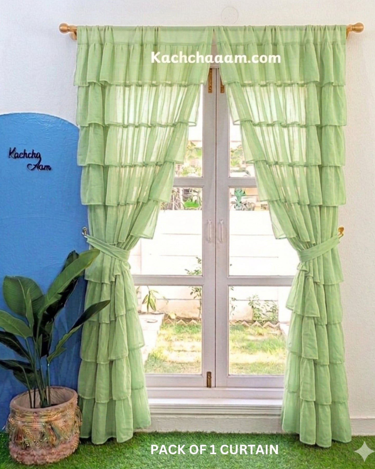 Mint Georgette Full Ruffle Curtains
