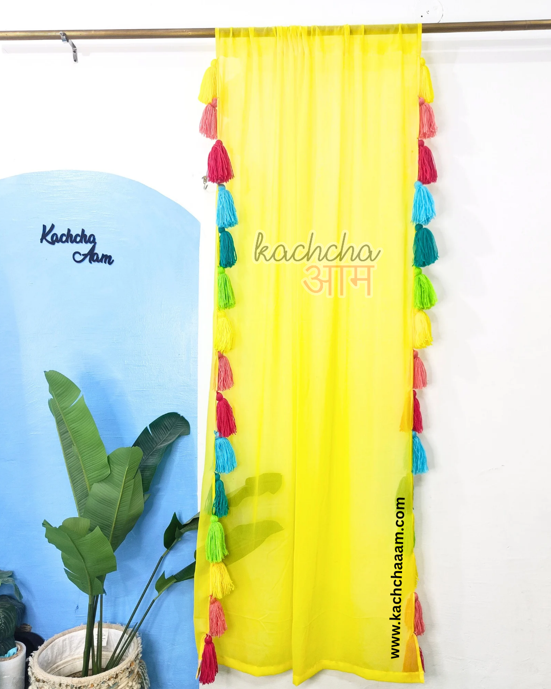 Gulbahar Tassel Lemon Yellow Curtains (Cotton & Sheer)