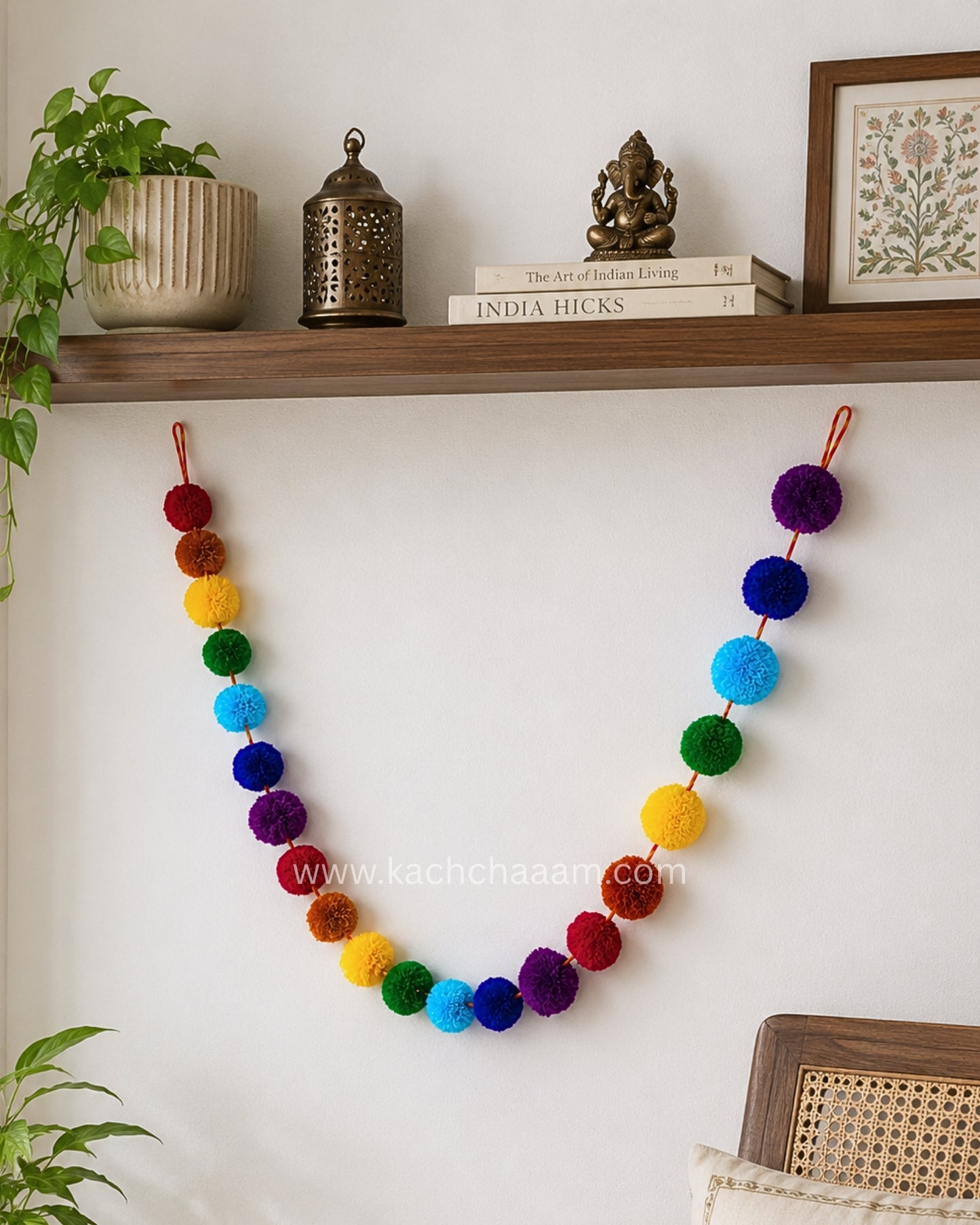 VIBGYOR Woolen Pompom Bunting Garland