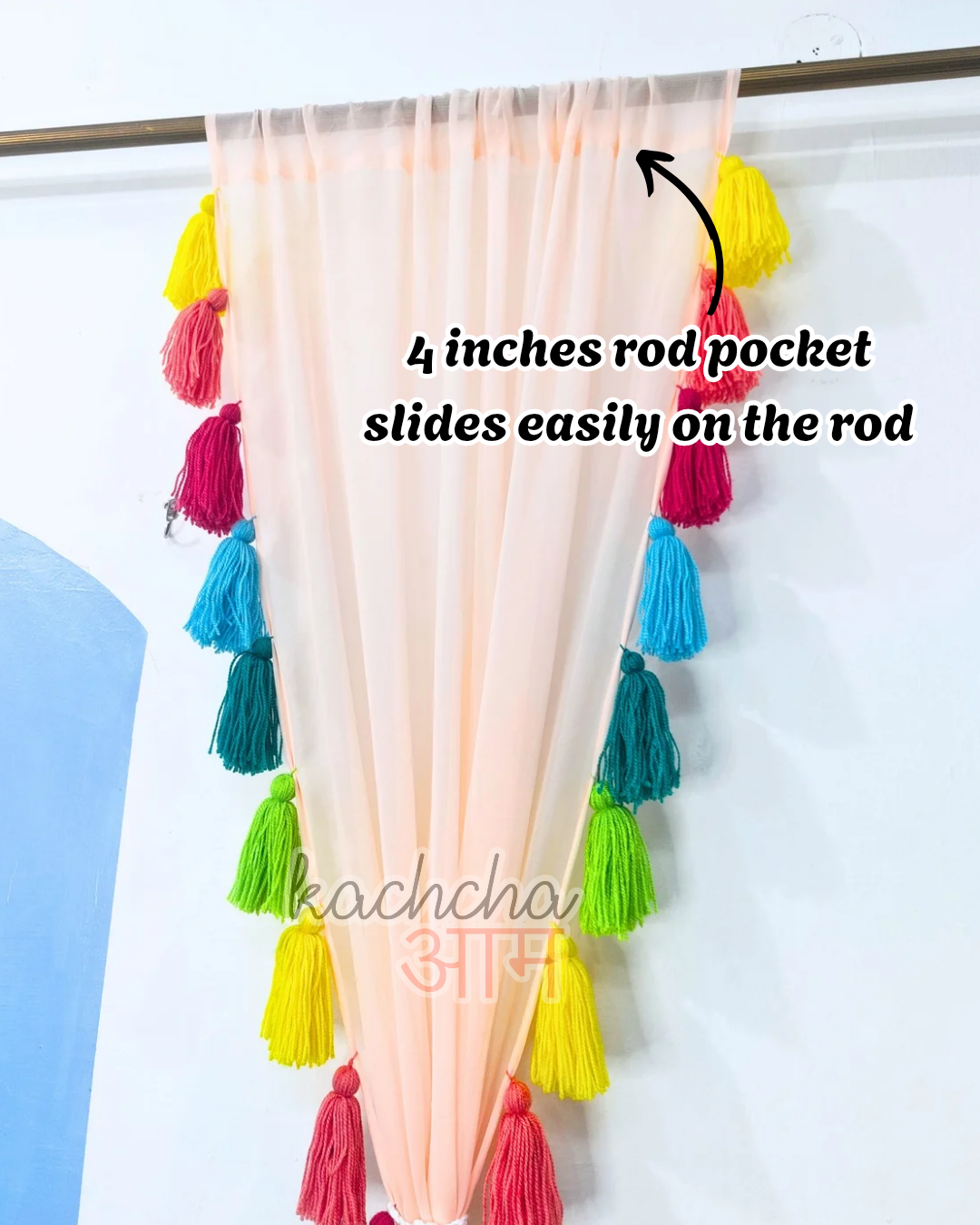 Gulbahar Tassel Peach Curtains (Cotton & Sheer)