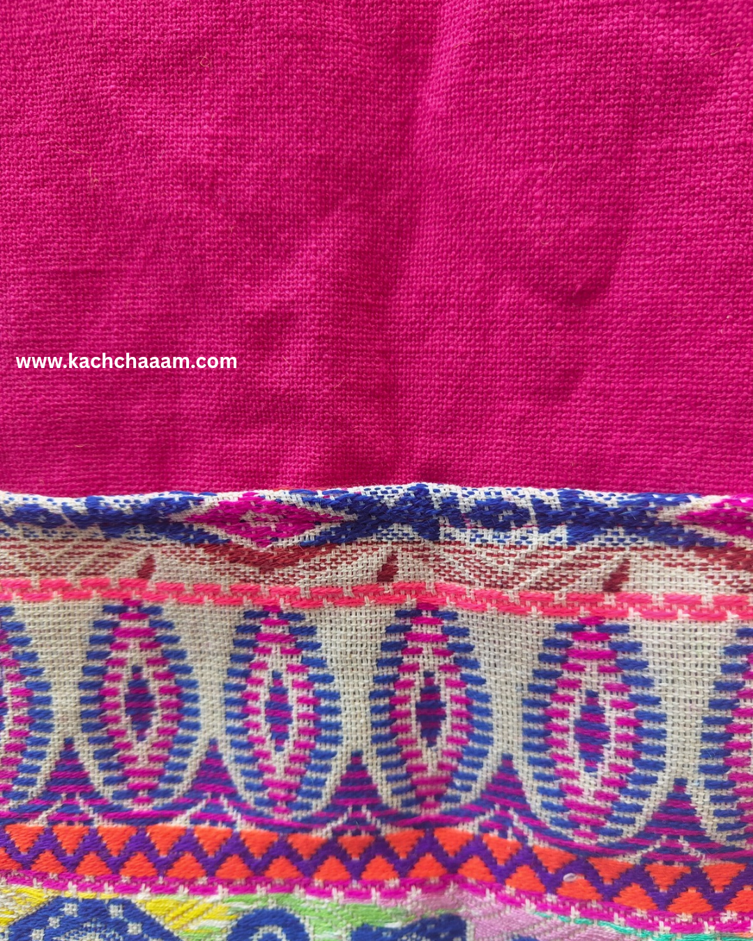 Magenta Cotton Slub Solid Fridge Cover with Purple Jacquard Fabric Pockets & Multi Tassels