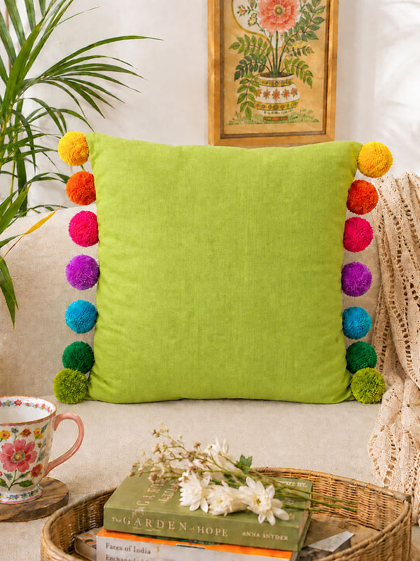 Rainbow Pompom Pista Cotton Cushion Cover with Lining