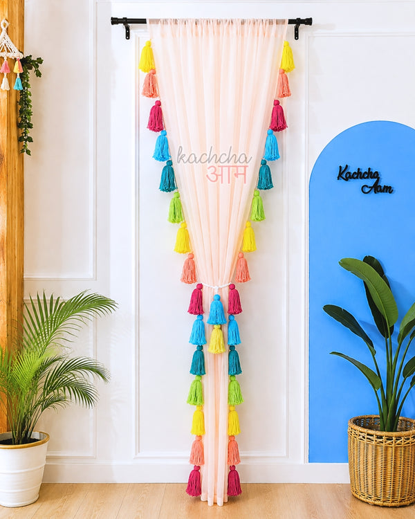 Gulbahar Tassel Peach Curtains (Cotton & Sheer)