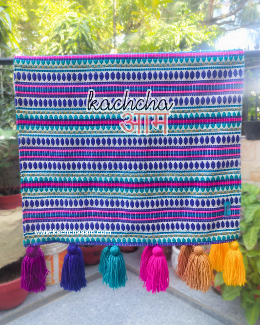 Navy Jacquard Fridge Cover without Pockets & Multi Tassels