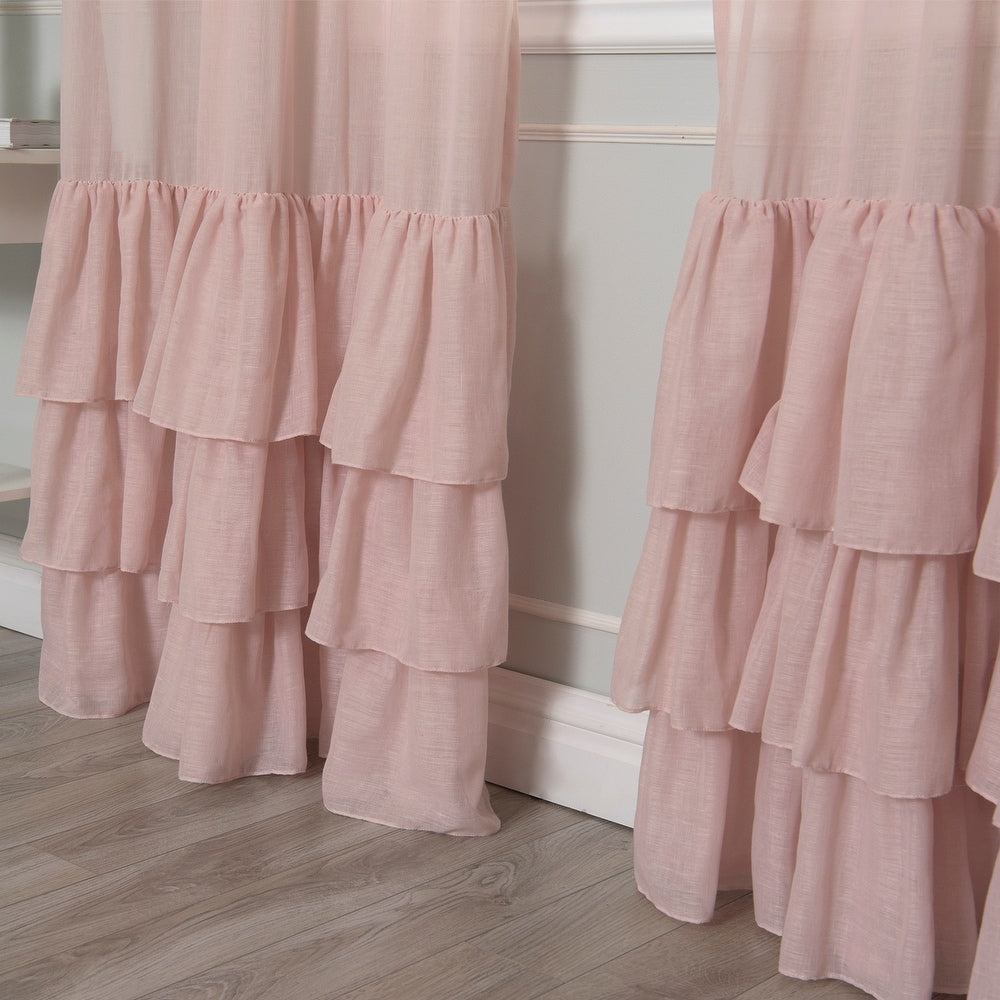 Blush Bottom Ruffle Cotton Curtains
