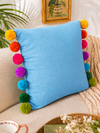 Rainbow Pompom Blue Cotton Cushion Cover with Lining