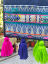 Navy Cotton Slub Solid Fridge Cover with Jacquard Fabric Pockets & Neon Tassels