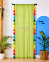 Rainbow Tassel Pista Green Curtains (Cotton/Sheer)