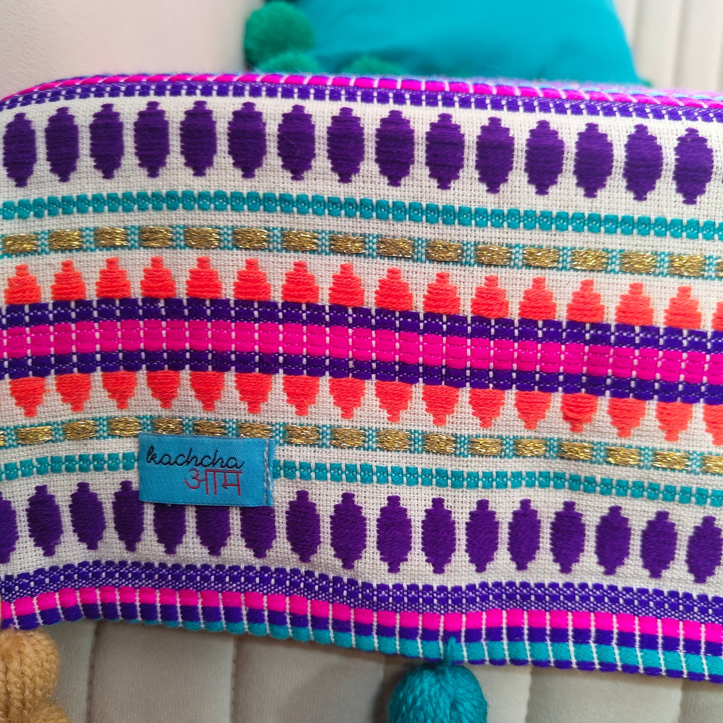 Purple Jacquard Woven Fabric Sofa cover with Multi Tassels