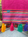 Magenta Cotton Slub Solid Fridge Cover with Magenta Jacquard Fabric Pockets & Multi Tassels
