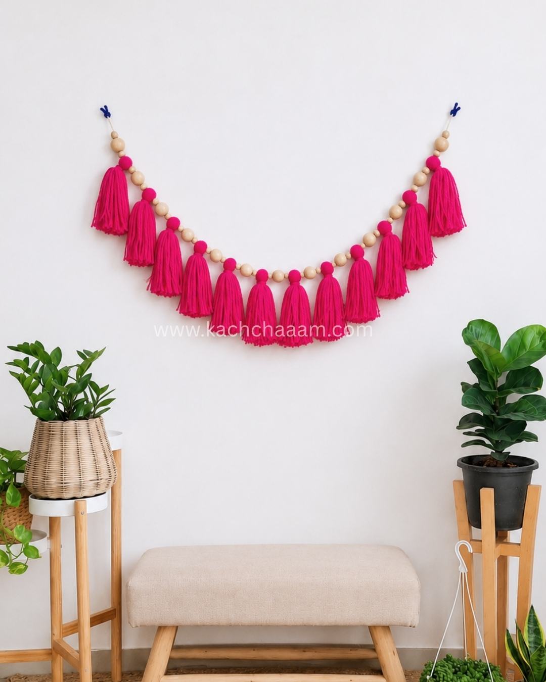 Single Layered Wool Tassel Pink Bunting