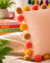 Sunset Pompom Peach Cotton Cushion Cover with Lining